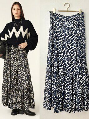 NWT ba&sh Sustainable Fashion 100% Viscose Animal Print Tiered Maxi Skirt Sz 12